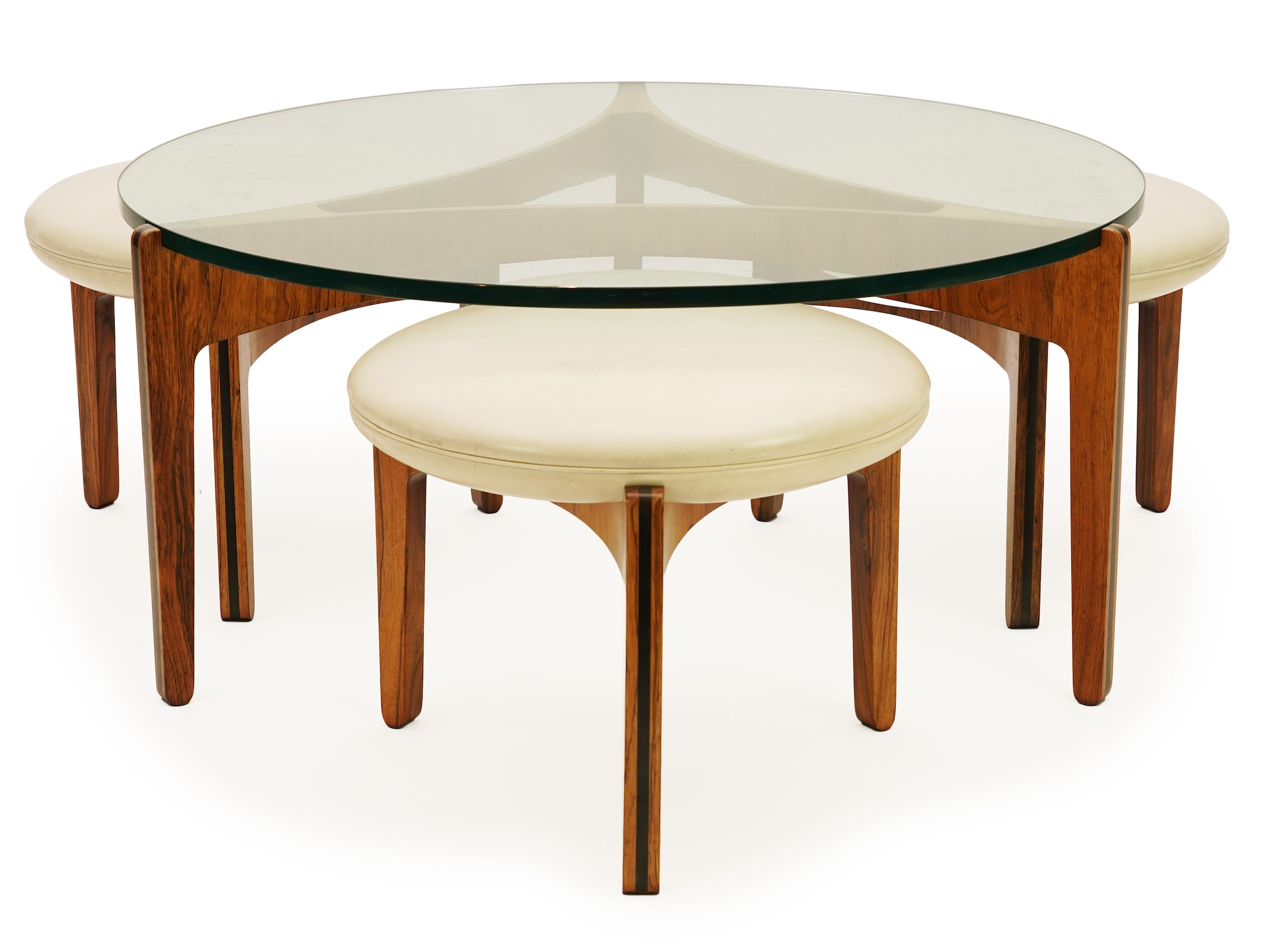 Sven Ellekaer (Danish, 1926-1984) for Christian Linneberg Møbelfabrik: A coffee table and three nesting stools ensuite